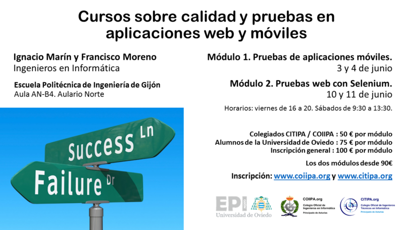 Cartel cursos calidad y pruebas de aplicaciones web y móviles